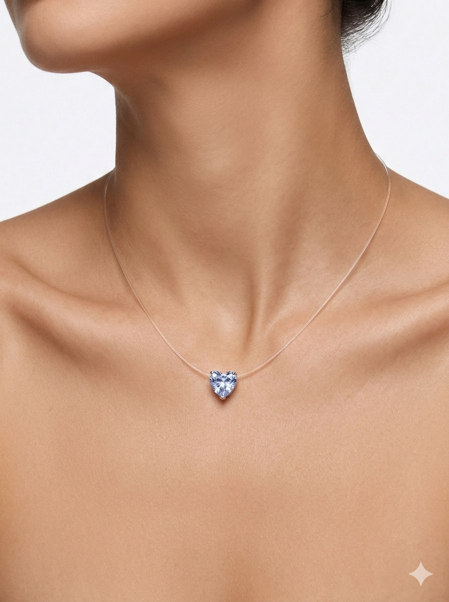 Ethereal Floating Heart Necklace – Invisible Illusion Solitaire