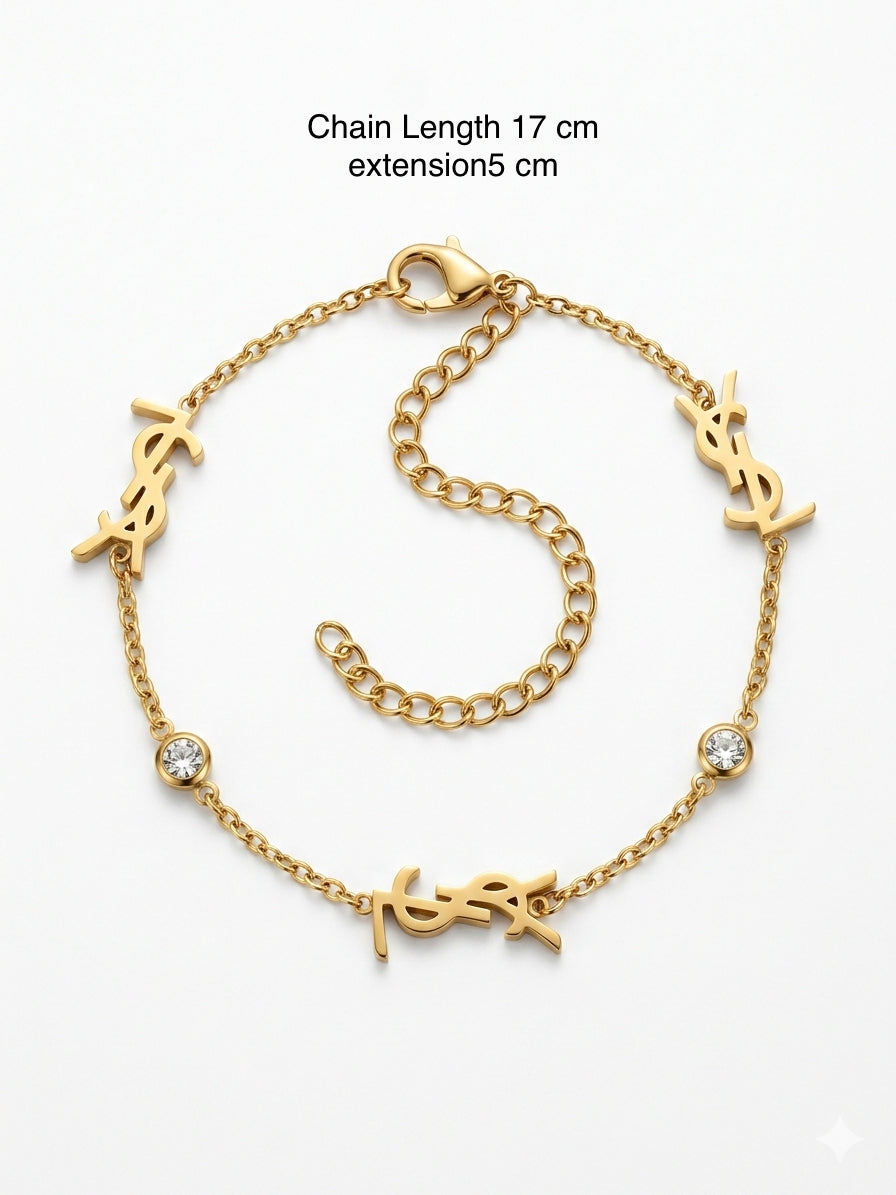 Aura Monogram & Crystal Station Bracelet - Bezel-Set Brilliance