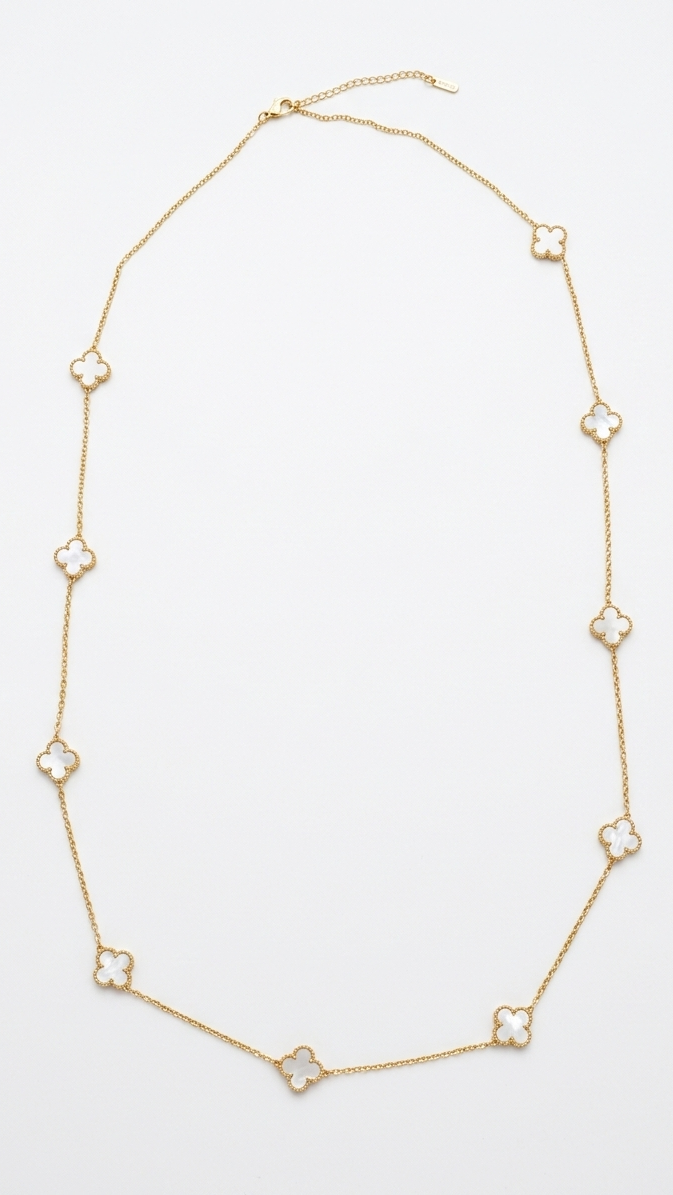 White Clover Long Station Necklace – Gold Mother-of-Pearl Style Motif
