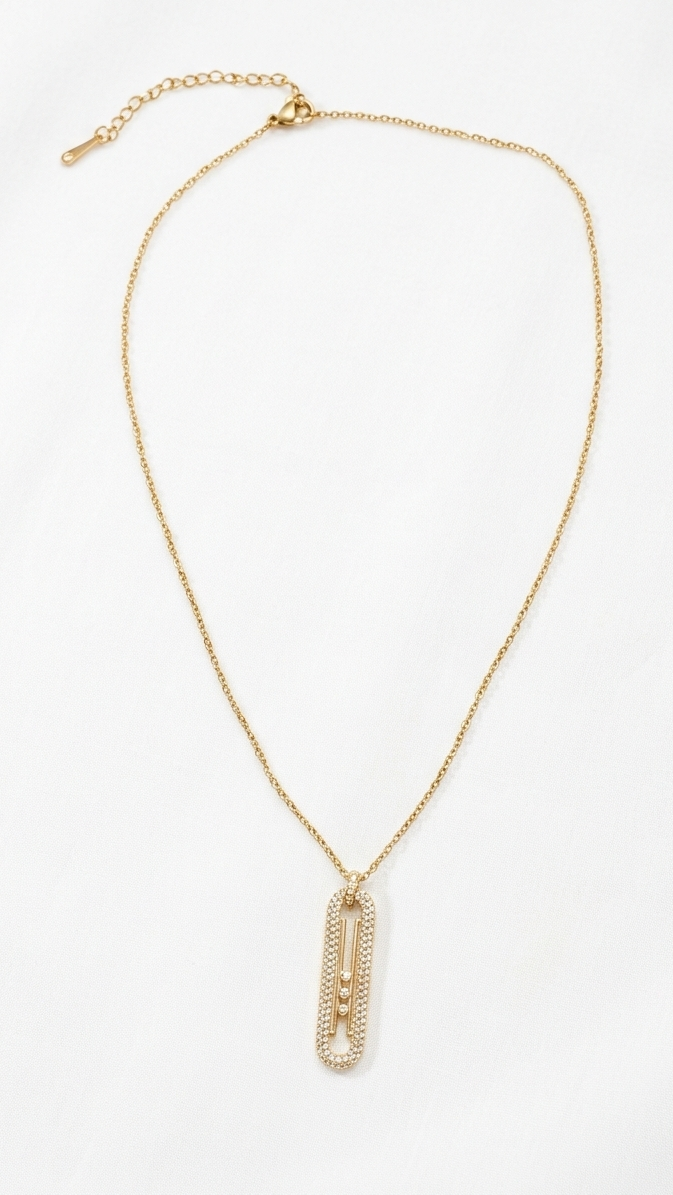 Necklace – Sparkling Triple-Stone Orbit Pendant