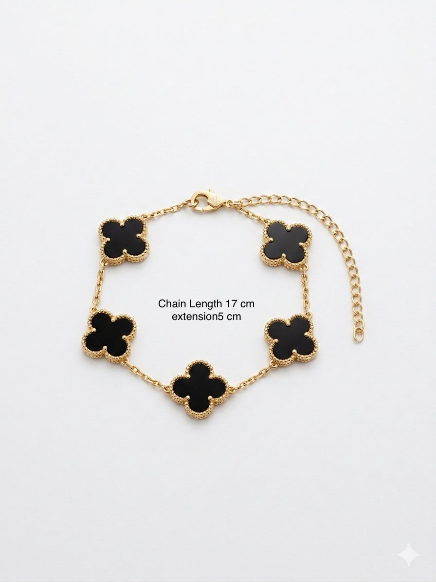 Clover Bracelet – Five-Motif Black Inlay Chain