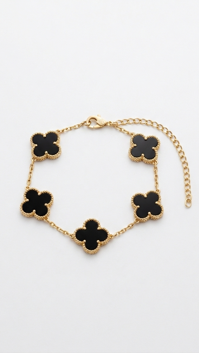 Clover Bracelet – Five-Motif Black Inlay Chain