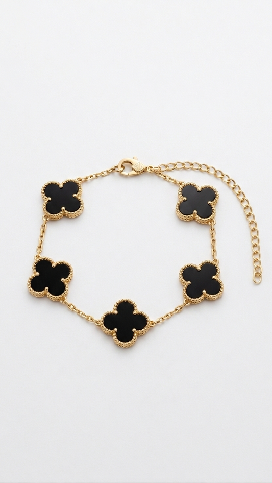 Clover Bracelet – Five-Motif Black Inlay Chain