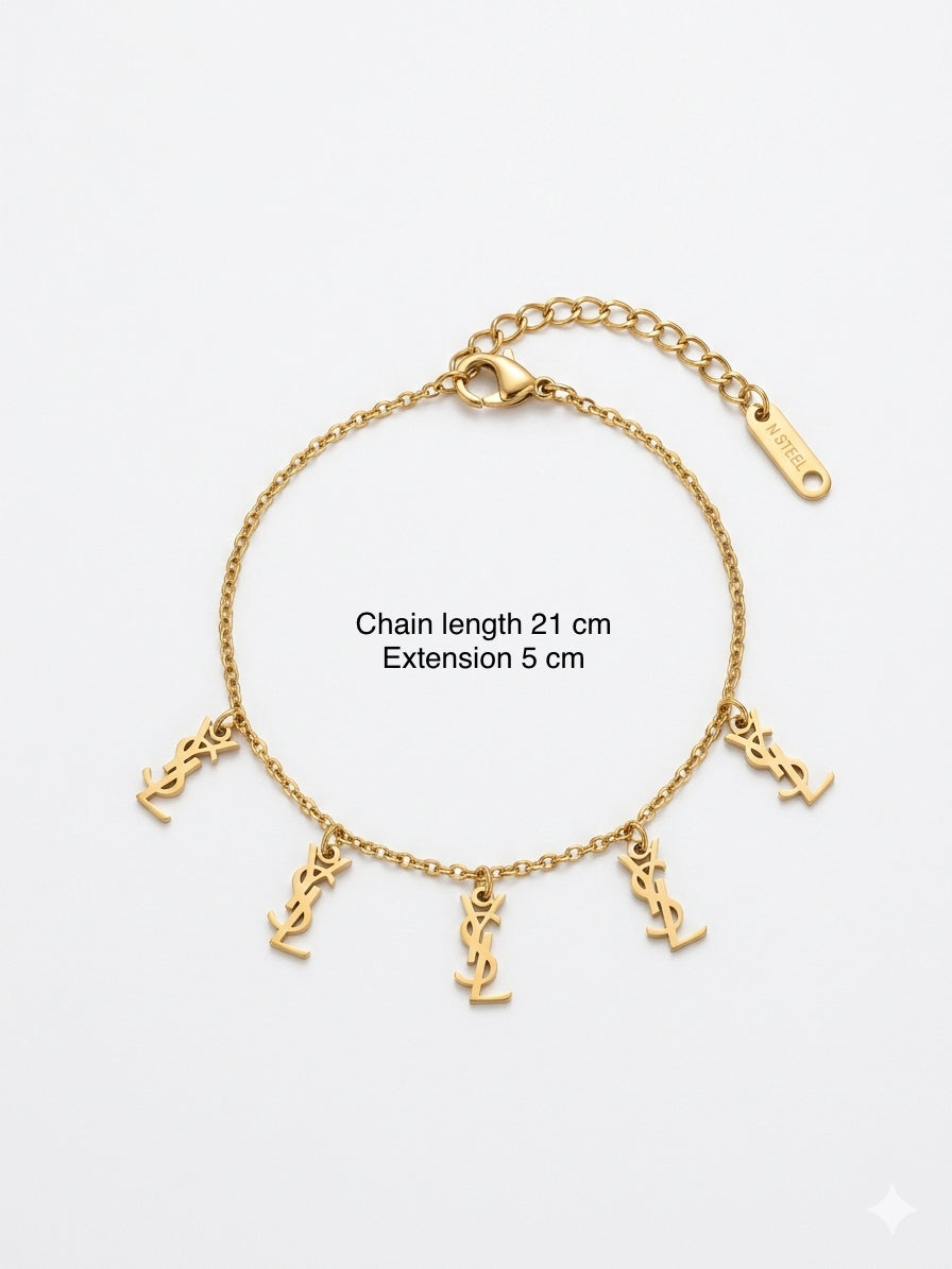 Aura Monogram Charm Bracelet – Multi-Charm Dainty Chain