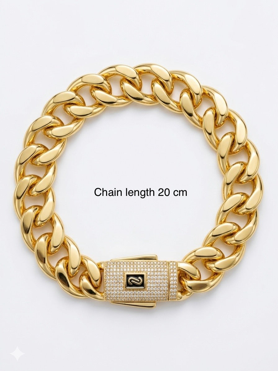 Aura Bold Pave Cuban Bracelet – Gold Plated Chain with Iced-Out Clasp