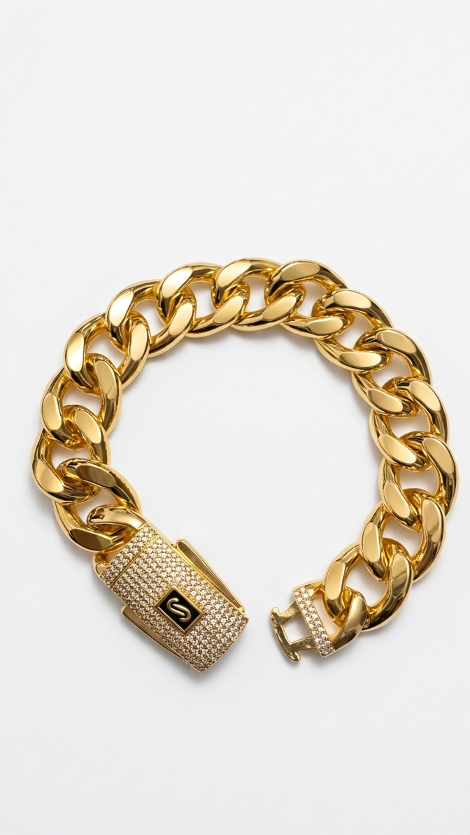 Aura Bold Pave Cuban Bracelet – Gold Plated Chain with Iced-Out Clasp