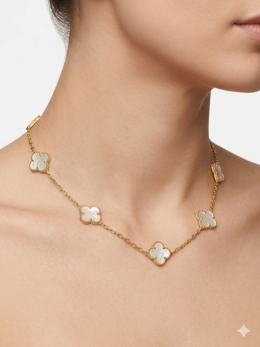 White Clover Station Necklace– Gold Mother-of-Pearl Style Petite Motif