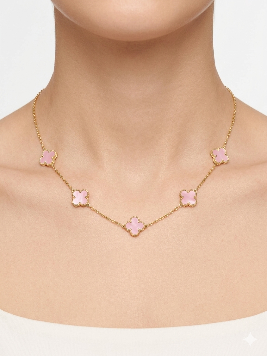 Clover Necklace– Gold Pink Lucky Motif Necklace