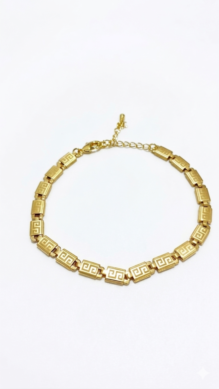 Link Bracelet Greek Key Station Chain