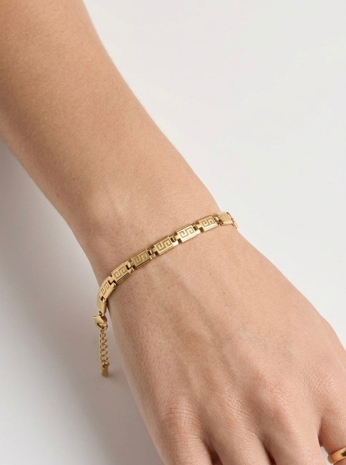 Link Bracelet Greek Key Station Chain