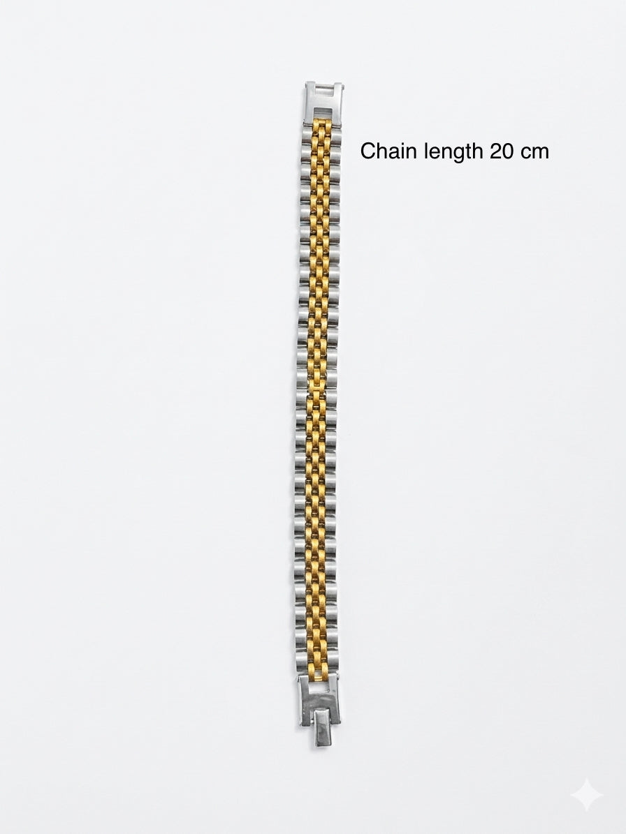 Regent Two-Tone Jubilee Bracelet – Polished Gold & Silver Multi-Link Chain