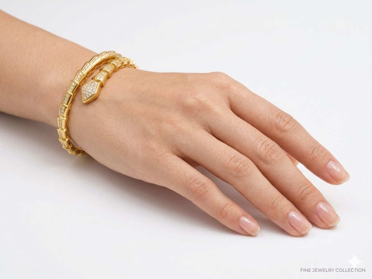 Serpentine snake Pave Bangle bracelet