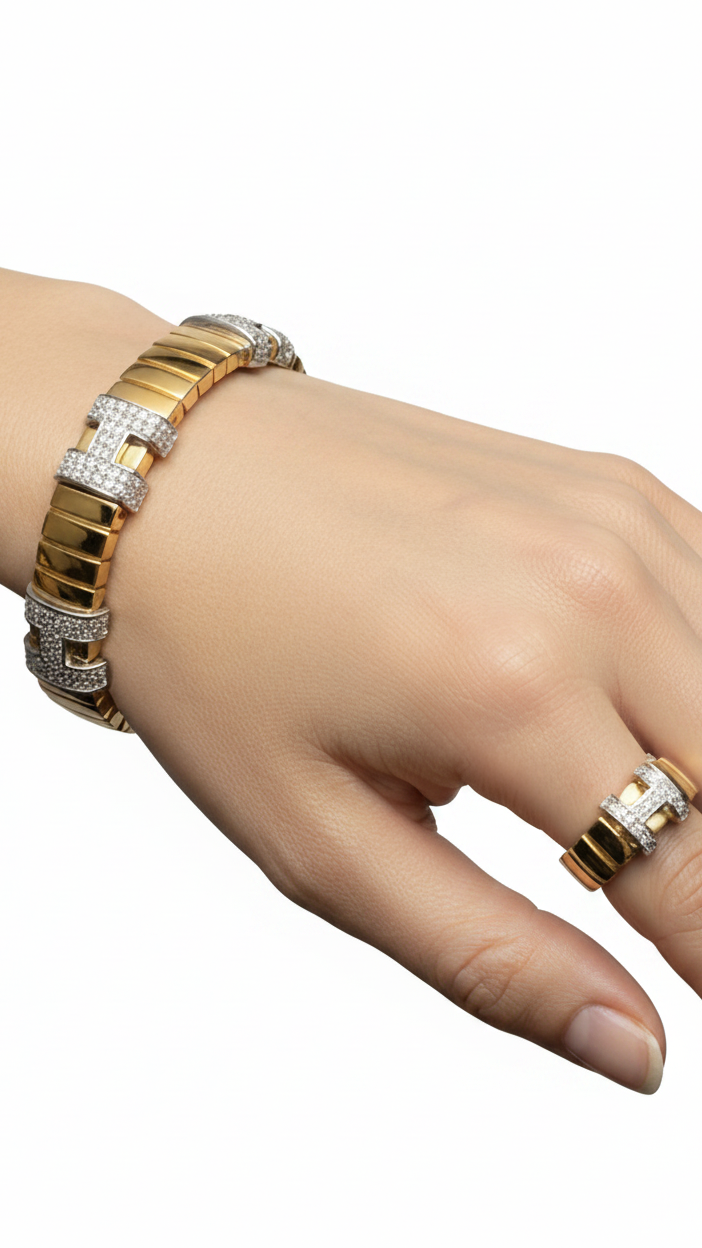 H-Legacy" Ribbed Duo – Architectural Bracelet & Ring Set