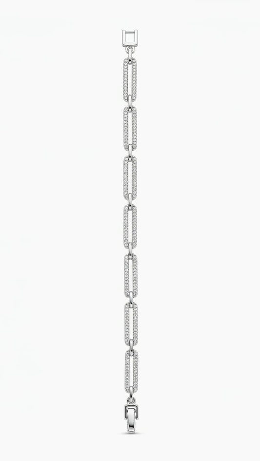 Prestige Accessories silver paperclip link bracelet with full pavé crystal details.