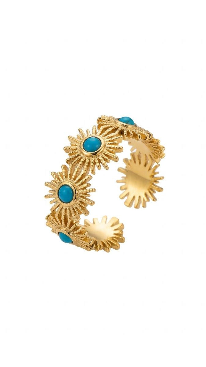 Turquoise Sunbeam Eternity Band – Gold Solar Flare Wrap Ring