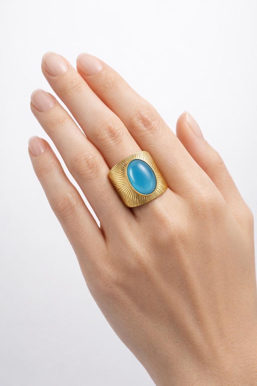 Blue Signet Ring – Sunburst Cocktail Band