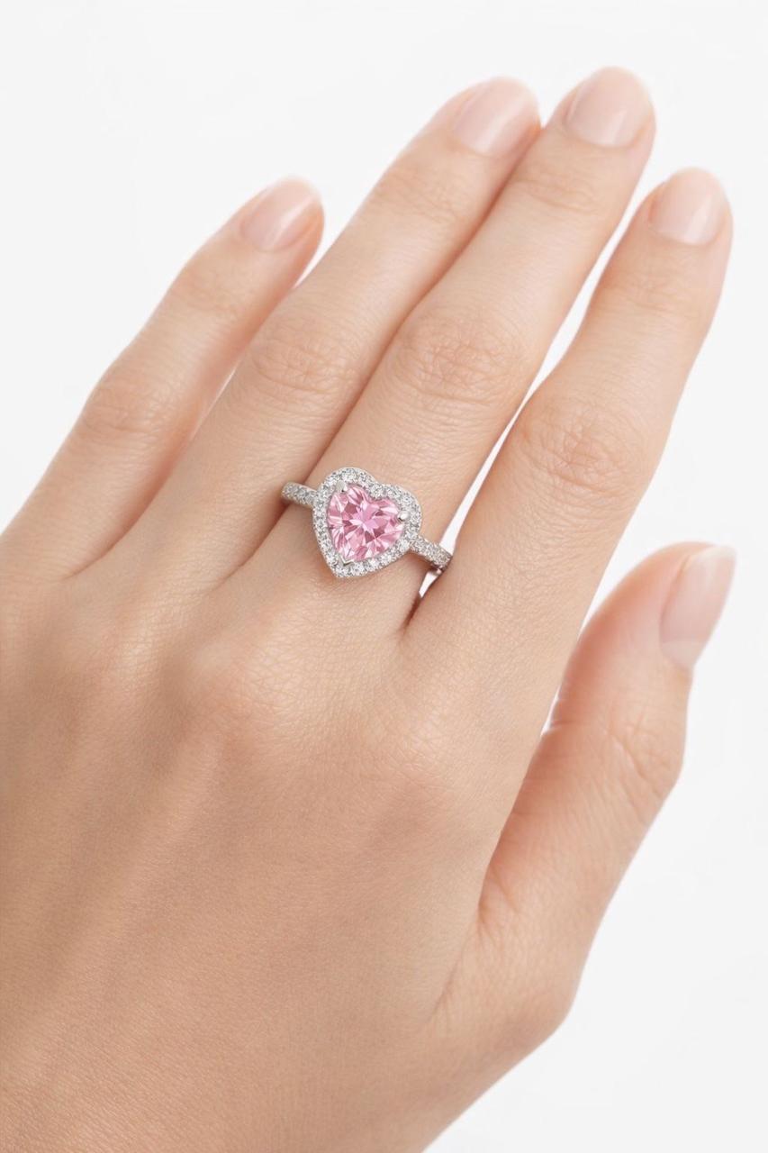 Rose Heart Signet – Polished Silver & Pink stud Statement Ring