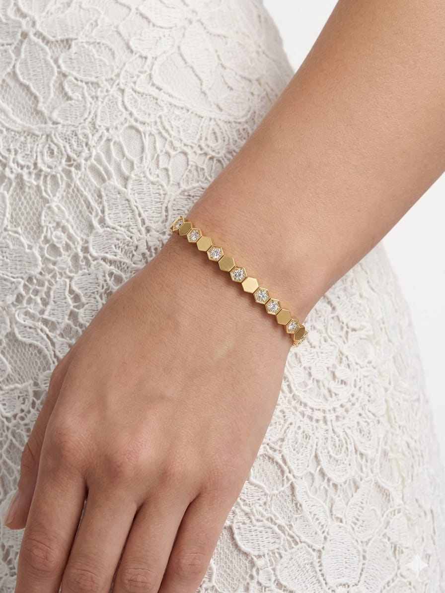 Honeycomb Pave Bracelet Hexagonal Link Statement