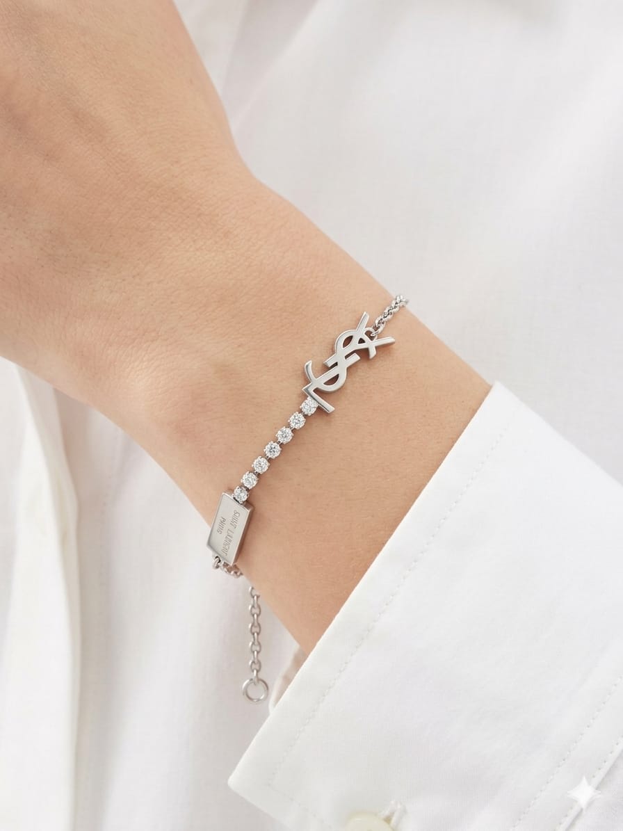 Silver Monogram Crystal Bracelet