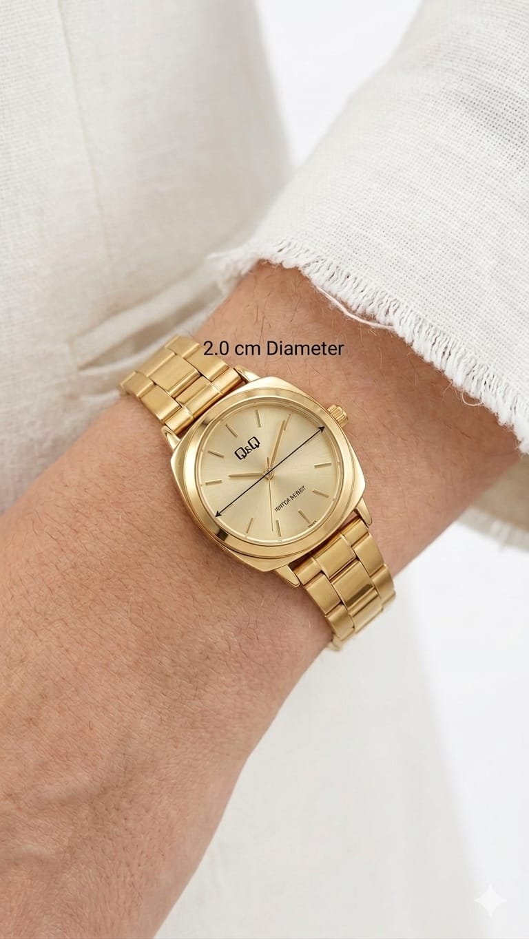 ساعة يد Q&Q Gold Cushion-Case – مينا بمؤشرات خطية وسوار معدني