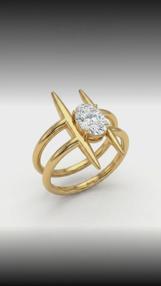 Spike Accent Double-Band Solitaire Ring