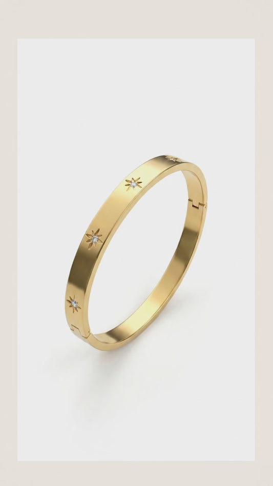 Celestial Starburst Engraved Oval Hinge Bangle