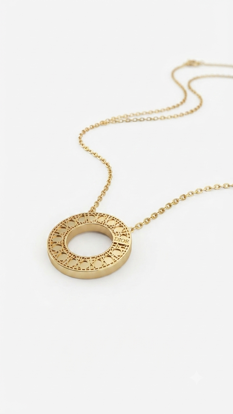 Cannage Circle Pendant Necklace with Signature