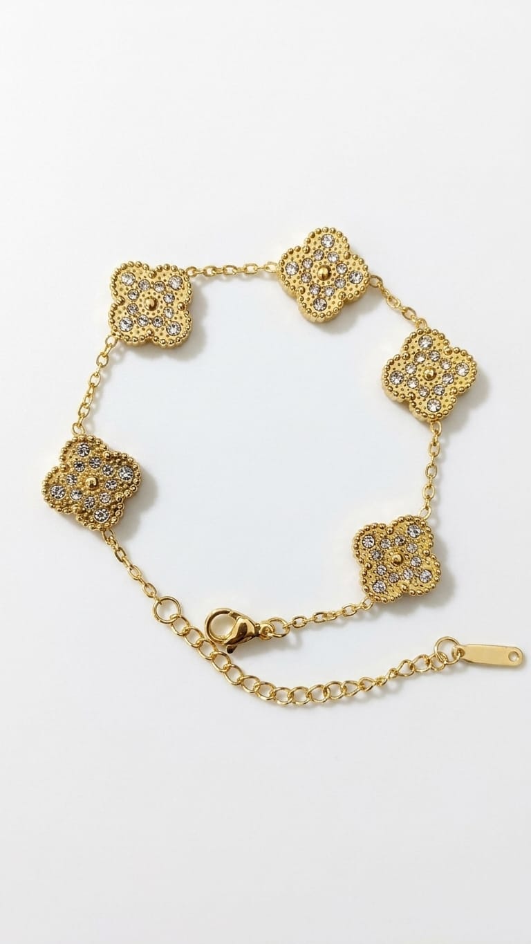 Multi-Clover Charm Bracelet with Pavé Crystal Accents