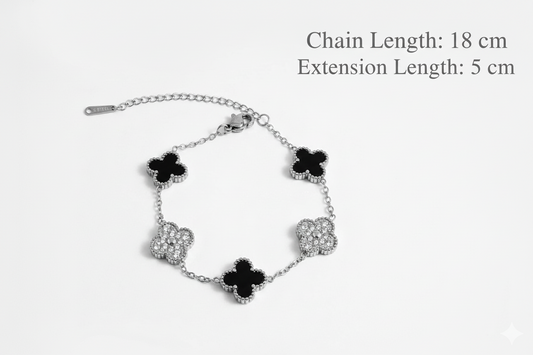 Clover Motif Bracelet – Onyx & Pavé Crystals