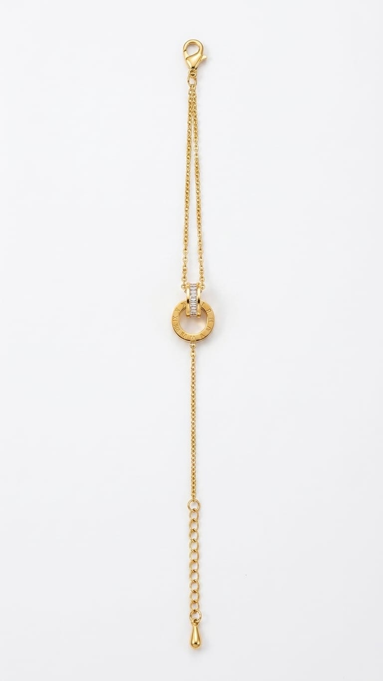 Roman Numeral & Crystal Ring Charm Bracelet