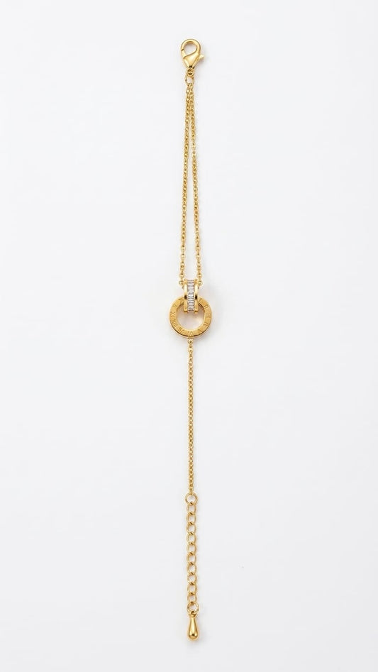 Roman Numeral & Crystal Ring Charm Bracelet