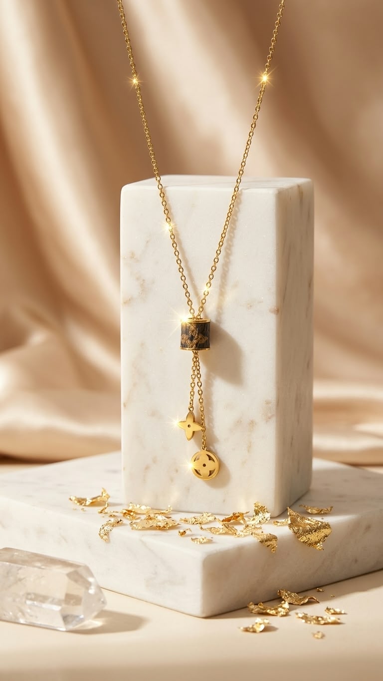 Monogram Flower Cylinder Lariat Necklace