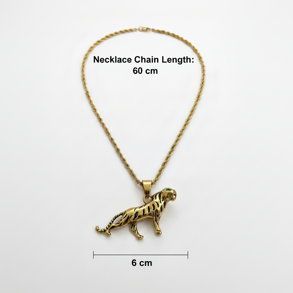Golden Tiger Pendant Necklace with Rope Chain
