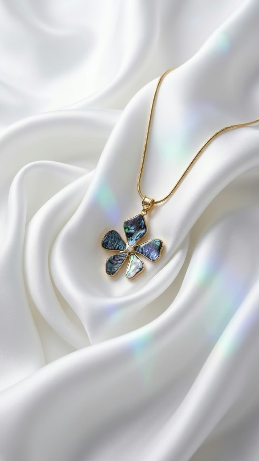 Gold Iridescent Resin Floral Pendant Necklace