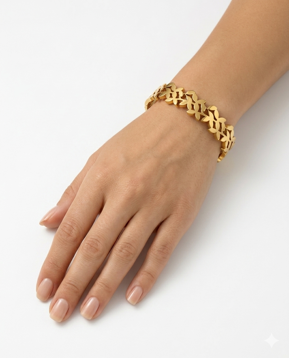 Olive Branch Filigree Open-Work Gold Bangle