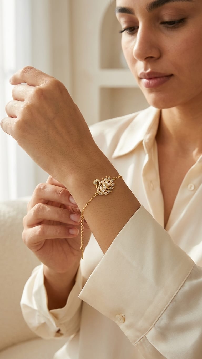 Crystal-Accented Swan Motif Bracelet