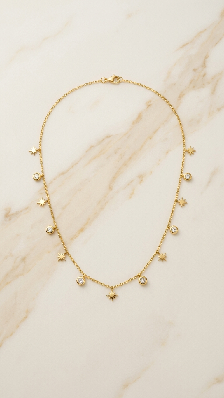 Celestial Starburst & Bezel Crystal Choker Necklace