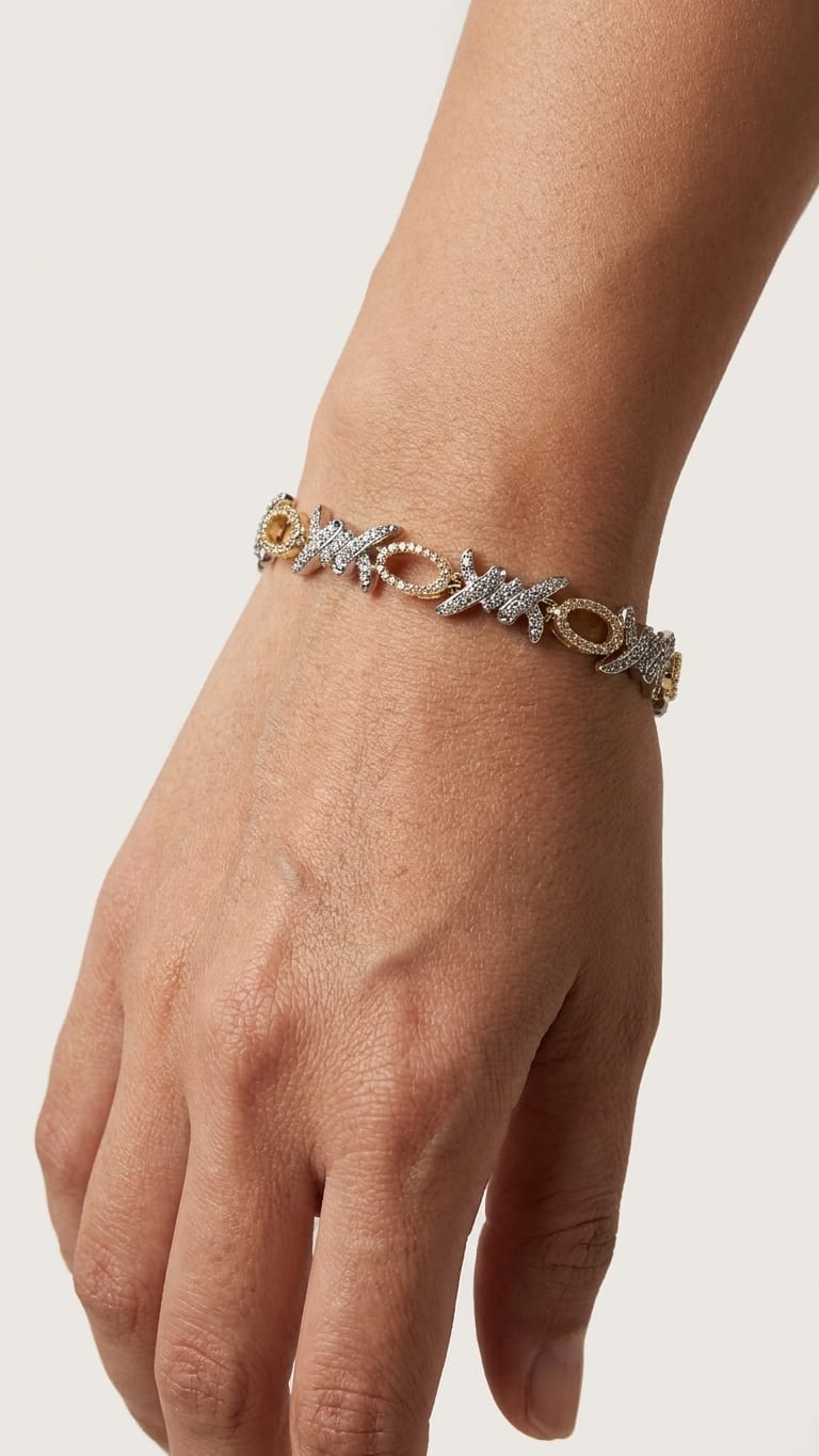 Pavé Crystal Barbed Link Bracelet in Gold or mix gold and silver