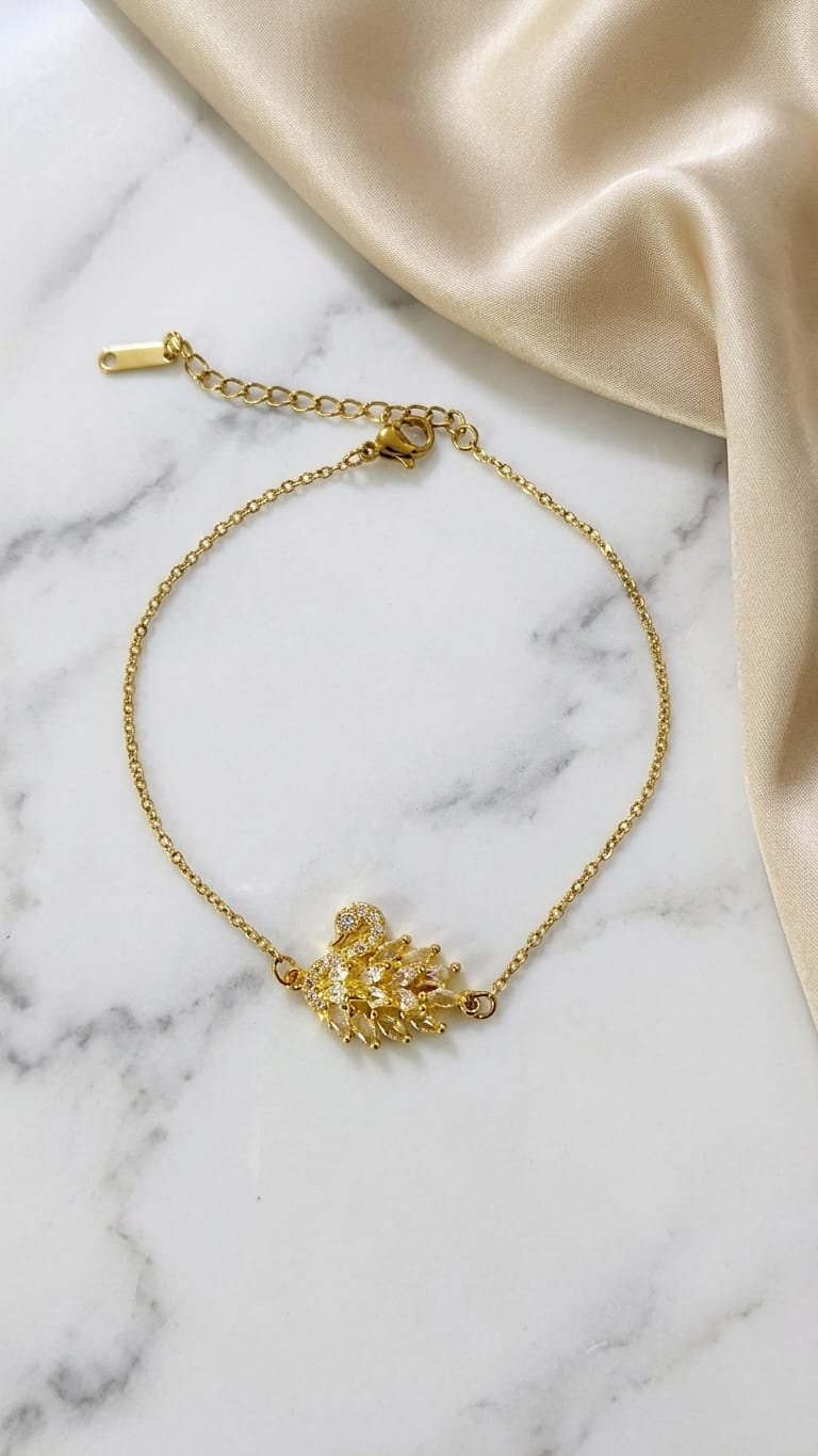 Crystal-Accented Swan Motif Bracelet