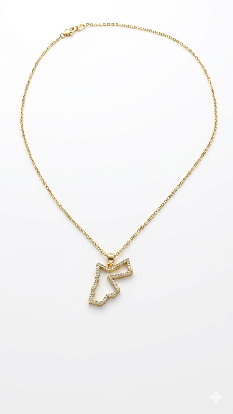 The Hashemite kingdom of Jordan Map Outline Crystal Pendant Necklace