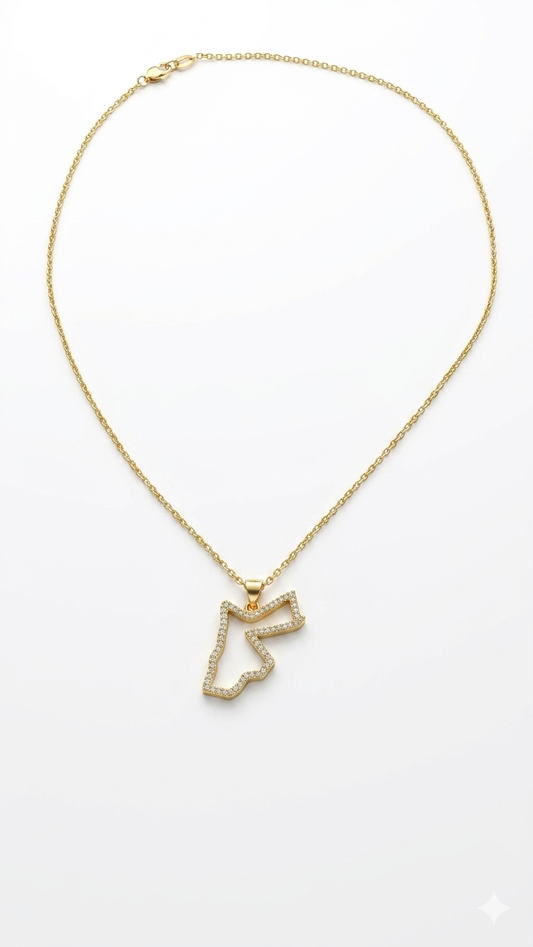 The Hashemite kingdom of Jordan Map Outline Crystal Pendant Necklace