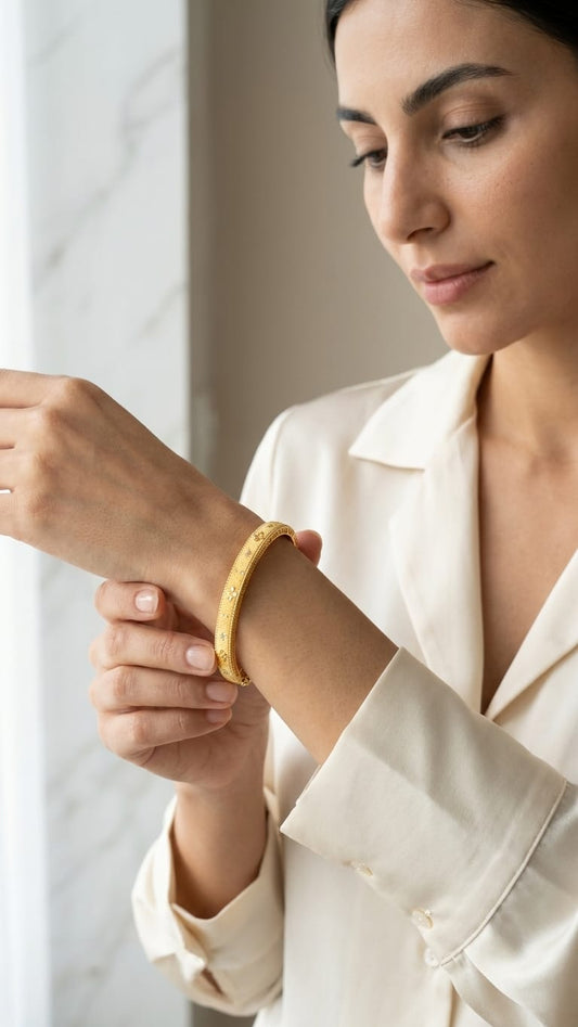 Textured Floral Pavé Bangle with Lattice Detail