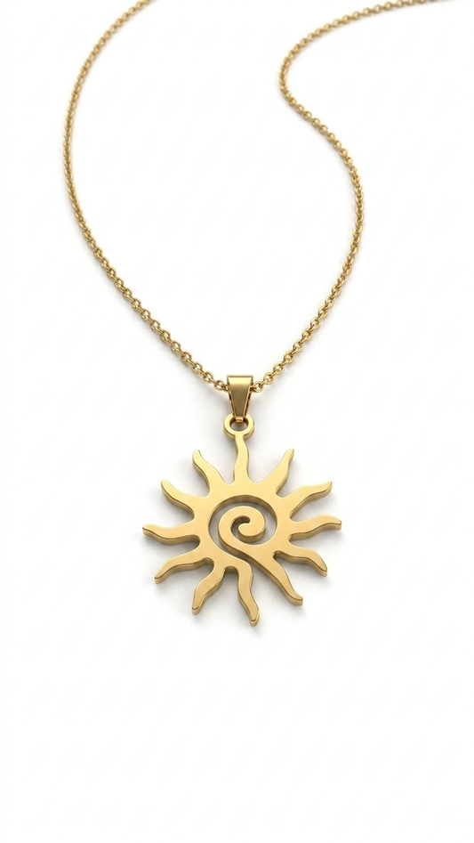 Celestial Spiral Sunburst Pendant Necklace