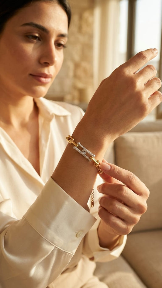 Two-Tone Statement Link Bracelet with Crystal Pavé