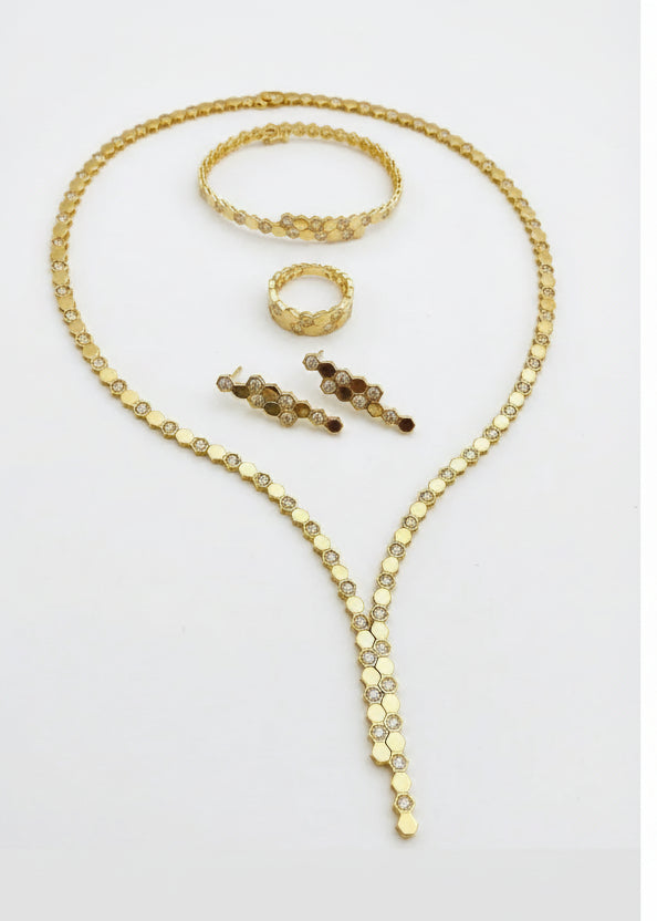 Hexagonal Honeycomb Jewelry Set - Gold & Pavé
