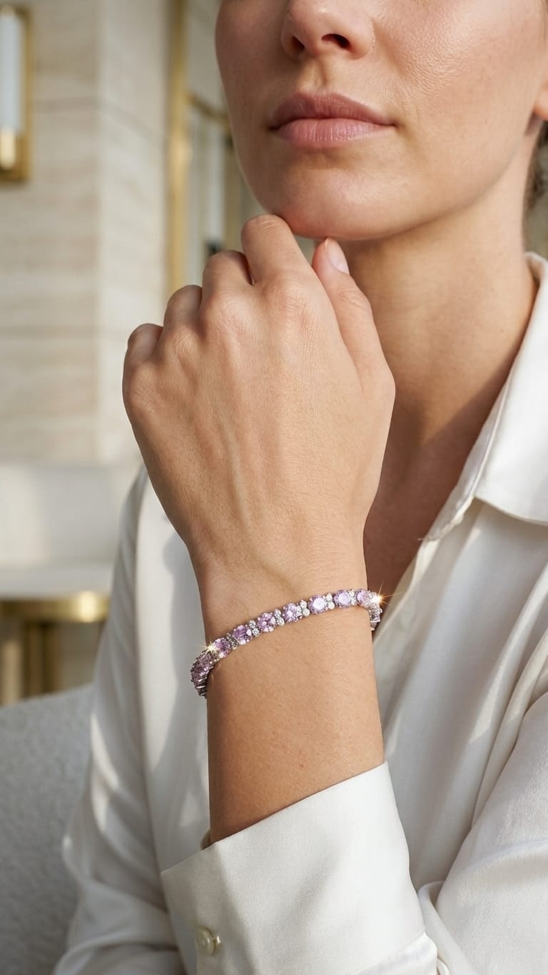 Radiant Pink Crystal Tennis Bracelet with Pavé Details