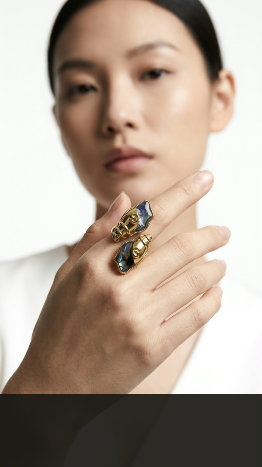 Gold Iridescent Resin Spiral Shell Dual-Motif Ring