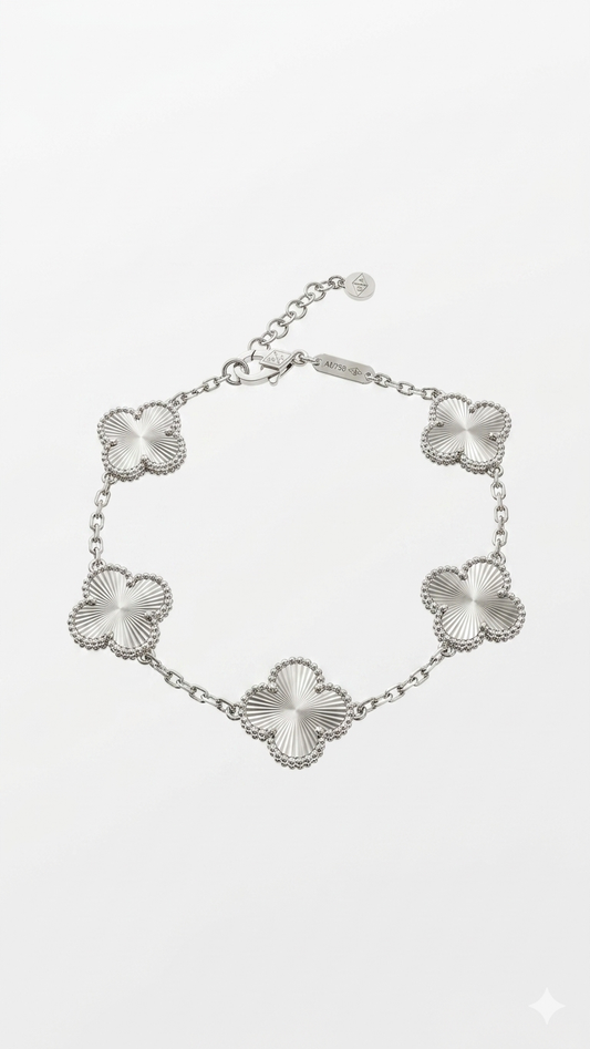 Clover Bracelet – silver Plated Guilloché 5-Motif Chain