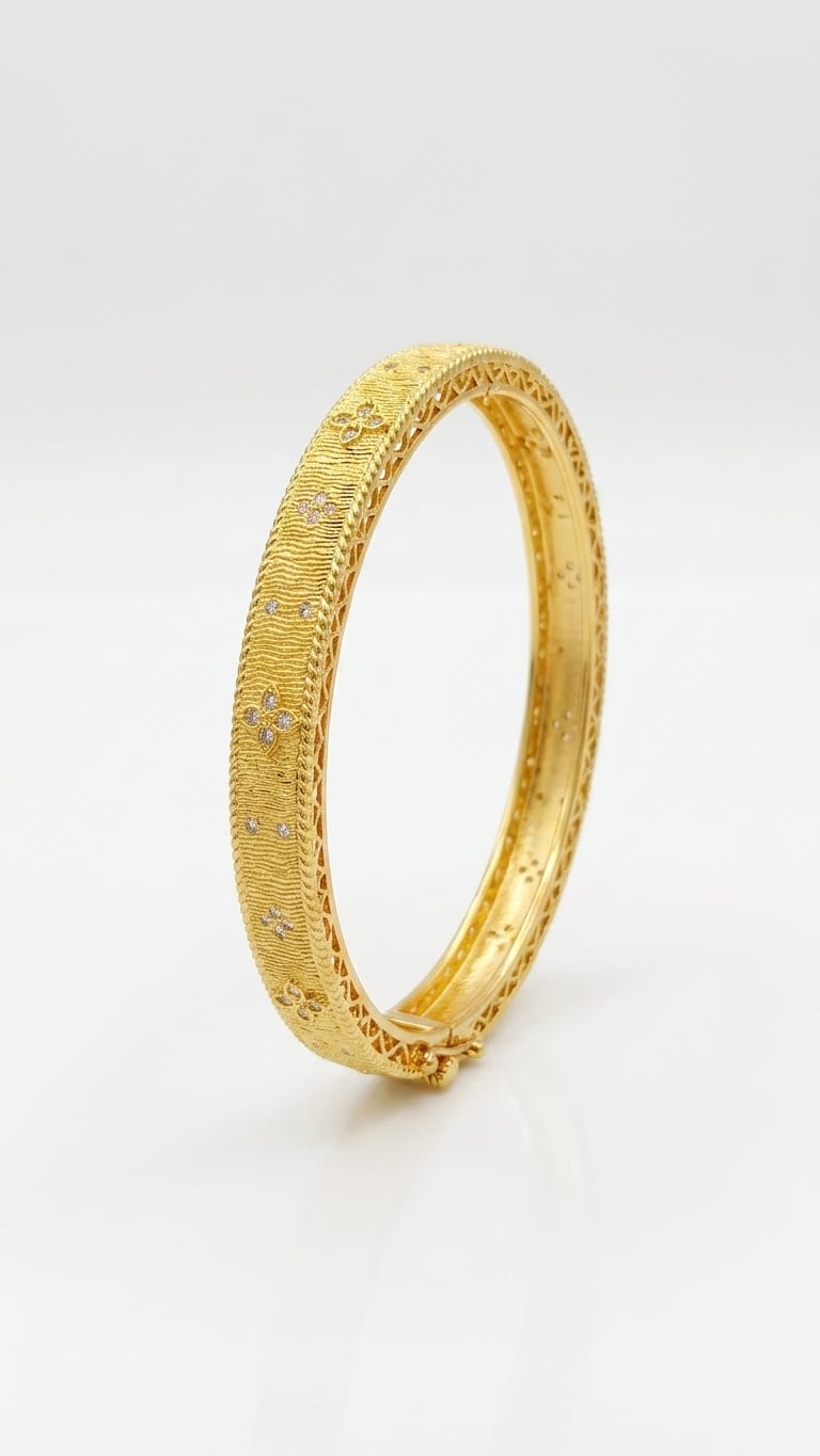 Textured Floral Pavé Bangle with Lattice Detail