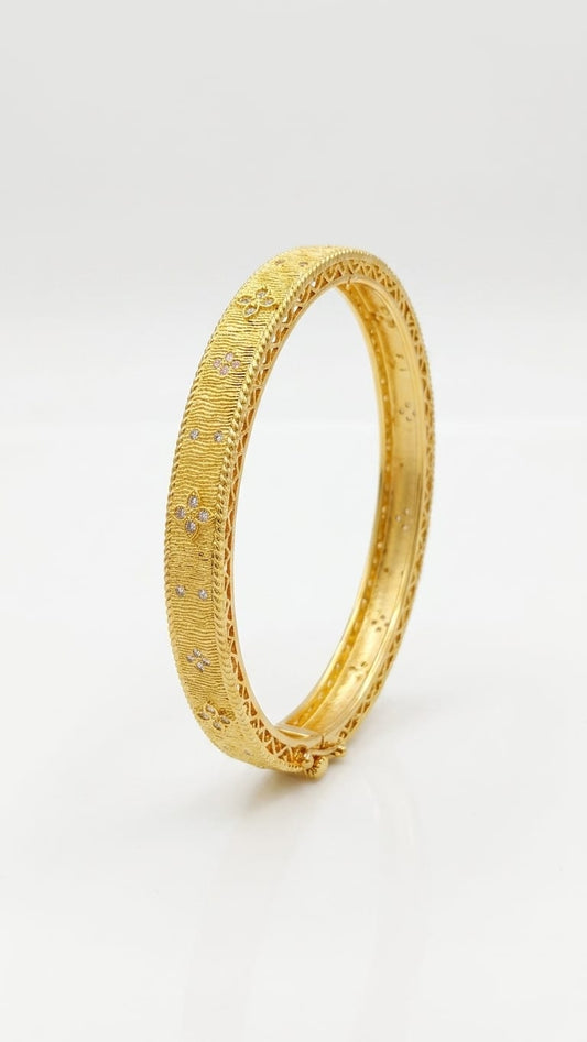 Textured Floral Pavé Bangle with Lattice Detail